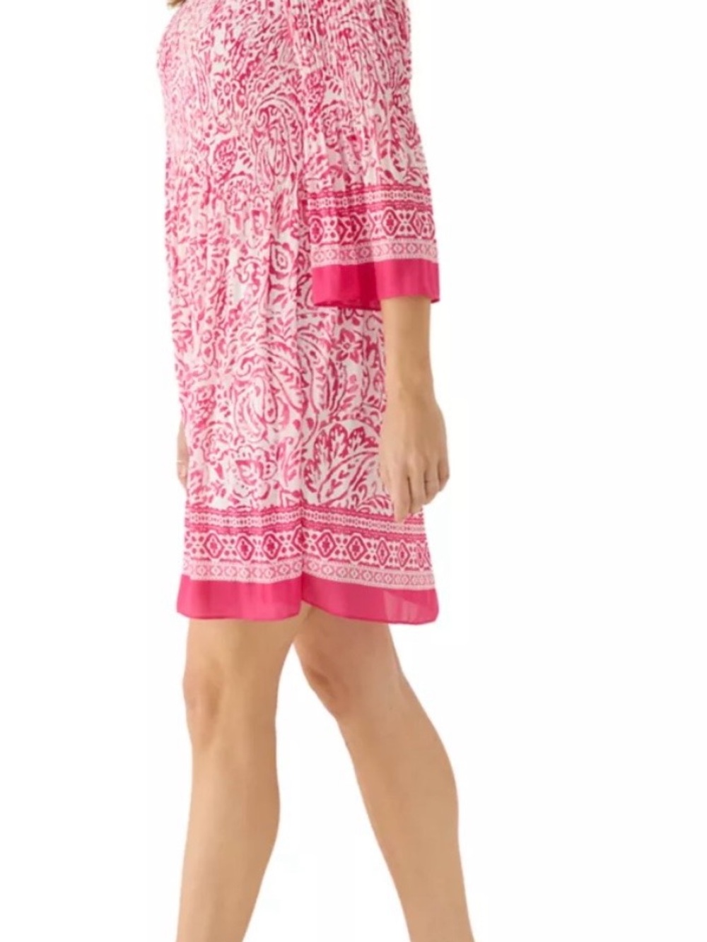 NWOT JONES NEW YORK Mini Dress  Tunic Paisley Border Hem & Cuffs Red White Sz 1X